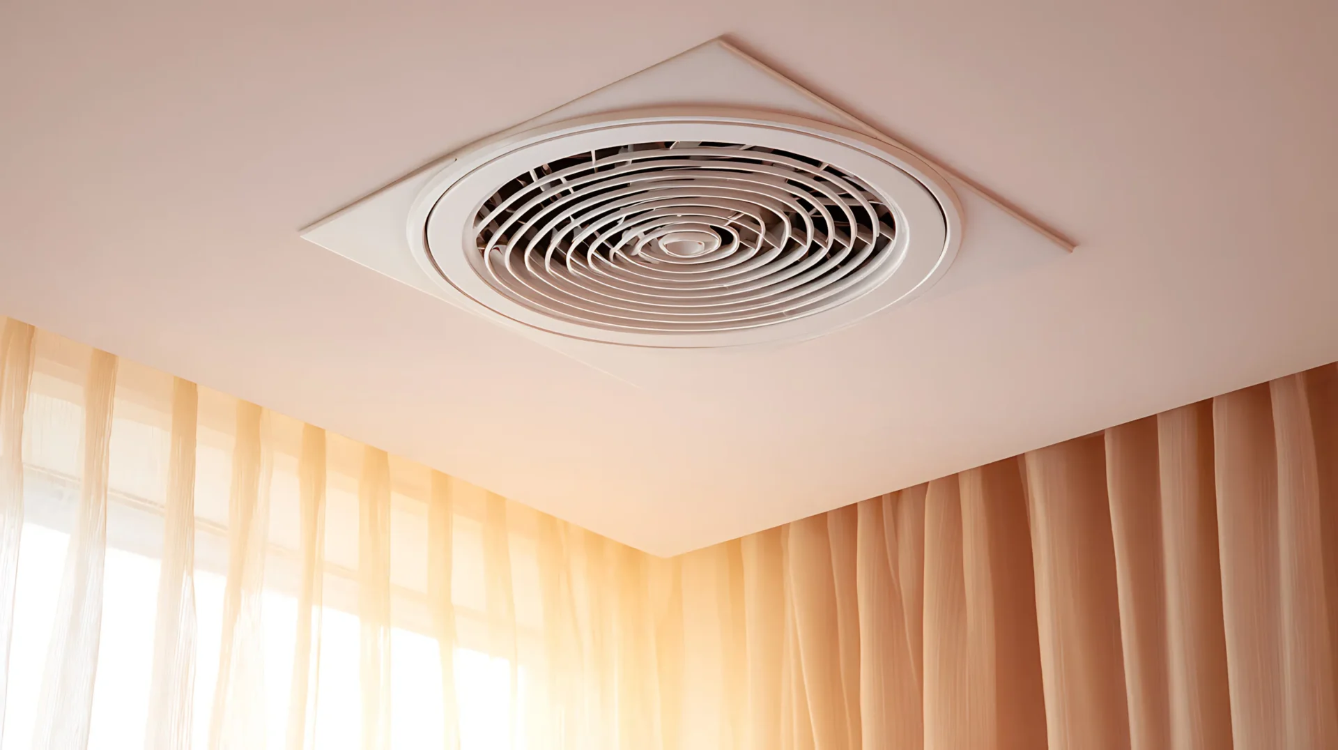 Ceiling AC vent with sheer curtains, helping keep your home cool without overworking your AC