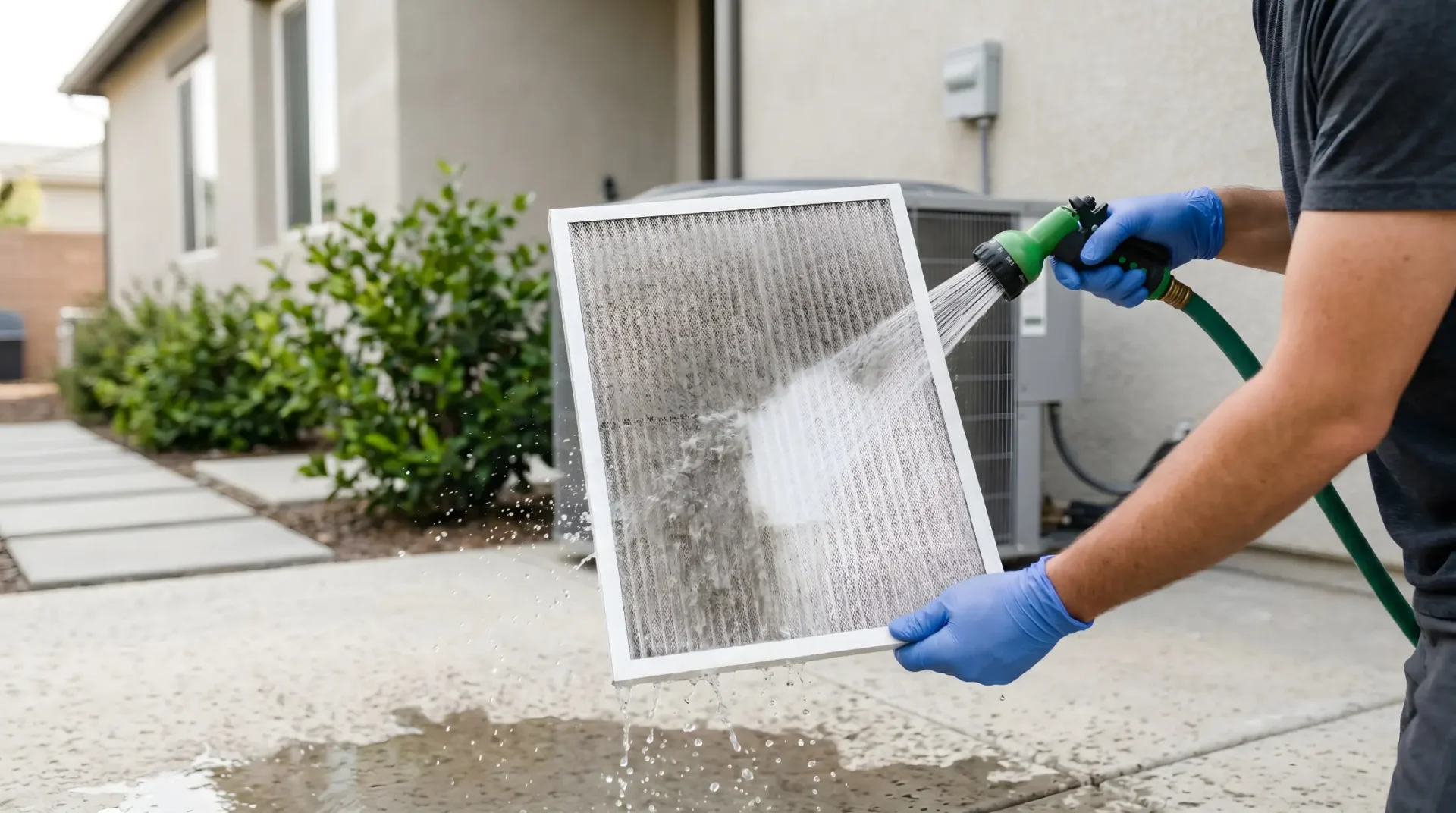 How often should you change your AC filter in Phoenix — technician rinsing dust off filter